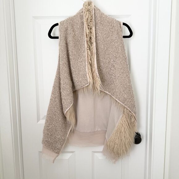 Women Double Zero Sleeveless Vest Faux Fur Collar in Nude Pink Size Small - Picture 1 of 6